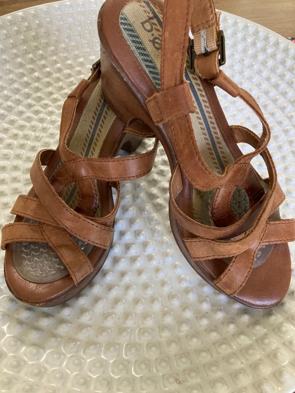 boc Tan Leather Sandals with 3 1/2" Heel, Size 7-1/2